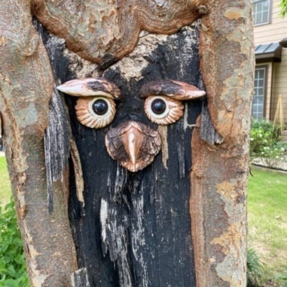 'Owl Face' Tree Hugger - Yard Decoration - Whimsical Tree Sculpture Tree Decor - Picture 1 of 1